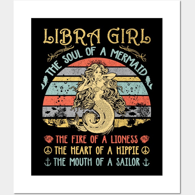 Libra Girl The Soul Of A Mermaid Vintage Birthday Gift Wall Art by Presnall